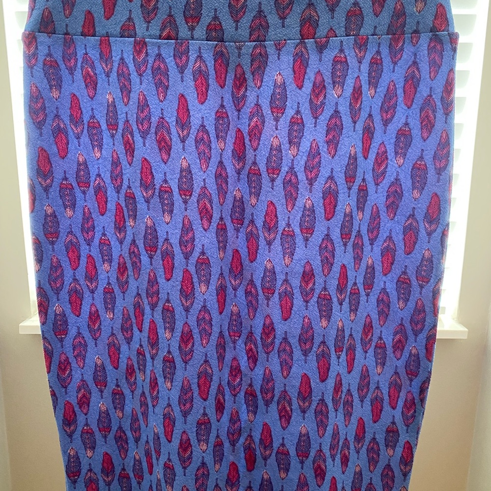 Patterned Skirt with Red and Blue Feathers